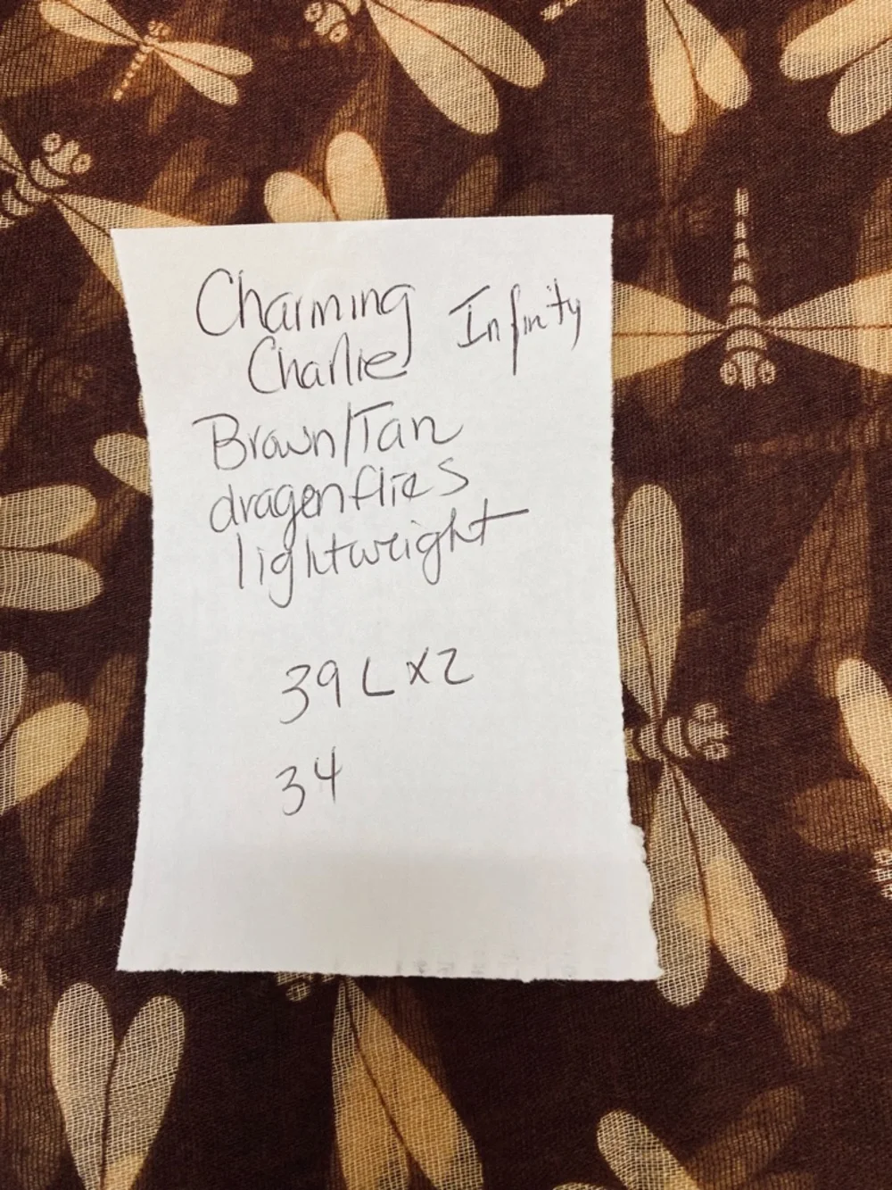 Charming Charlie Women's OS Lightweight Brown Dragonfly Infinity Scarf